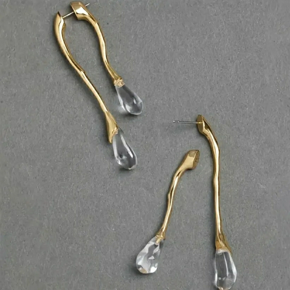 NEW! Gold and clear glass Droplet Earrings - Picture 6 of 7